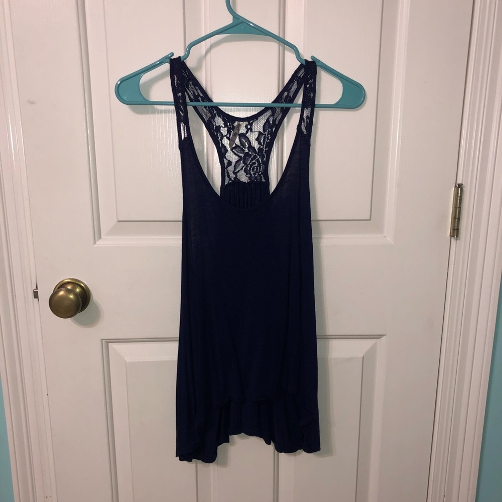 Navy tank top with floral detaining